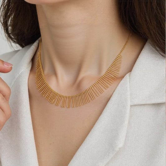 Tassel Necklace S925 Silver Gold Plated - Feather Silk