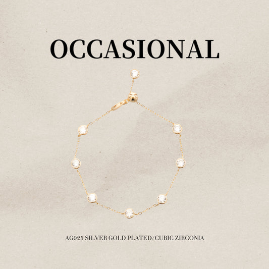 Simple Synthetic Cubic Zirconia Chain Bracelet S925 Silver Gold Plated