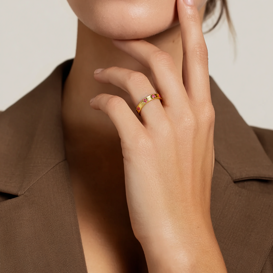 Classic Retro Brushed Ring S925 Silver Gold Plated - Plum Blossom