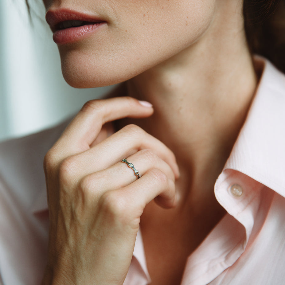 Gold and Silver Combination Stacking Ring - Bamboo