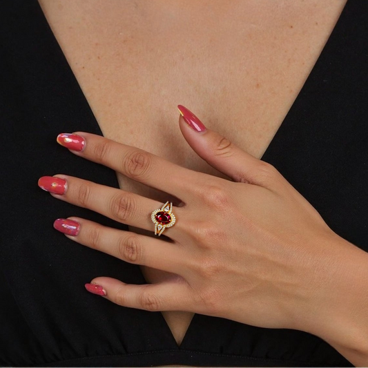 Vintage Red Corundum Ring S925 Silver Gold plated-Cinnabar