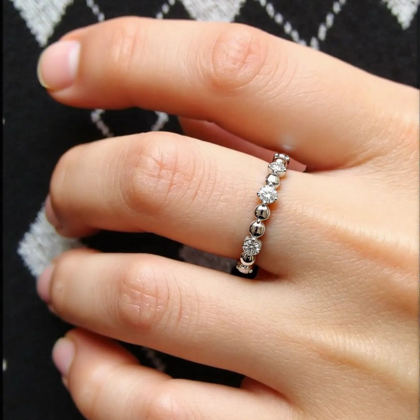 Round Bead Ring S925 Silver Rhodium Plated - Small Perfection