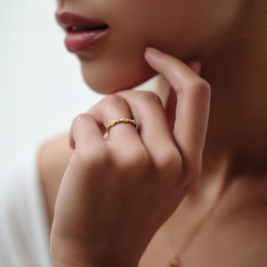 Wave Shape Simple Ring S925 Silver Gold Plated-Sunlight