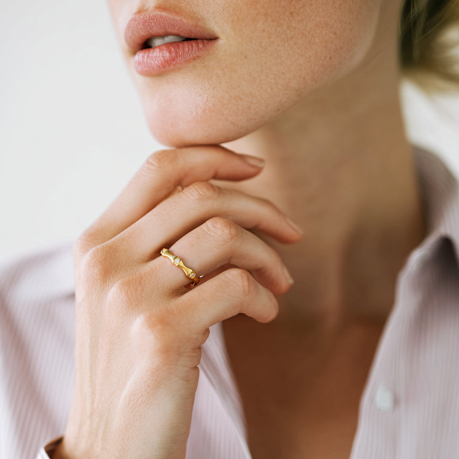 Gold and Silver Combination Stacking Ring - Bamboo