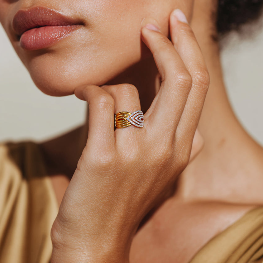 Two-color Stitching Ring S925 Silver-Mask