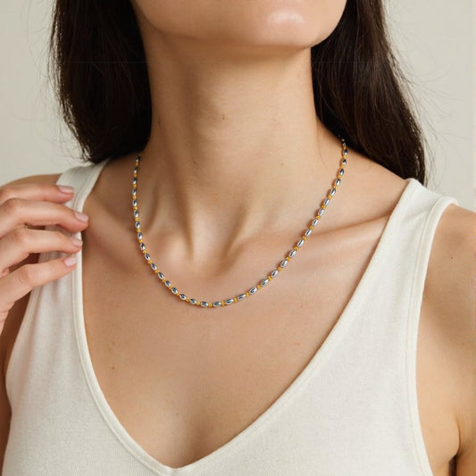 Gold And Silver Two-color Beads Necklace S925 Silver