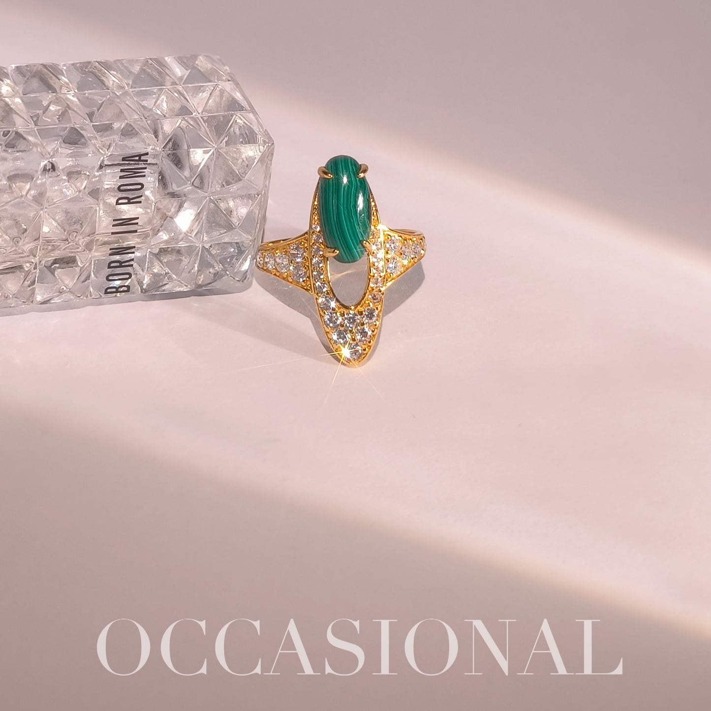 Long Oval Malachite Ring S925 Silver Gold Plated - Bamboo Rhyme