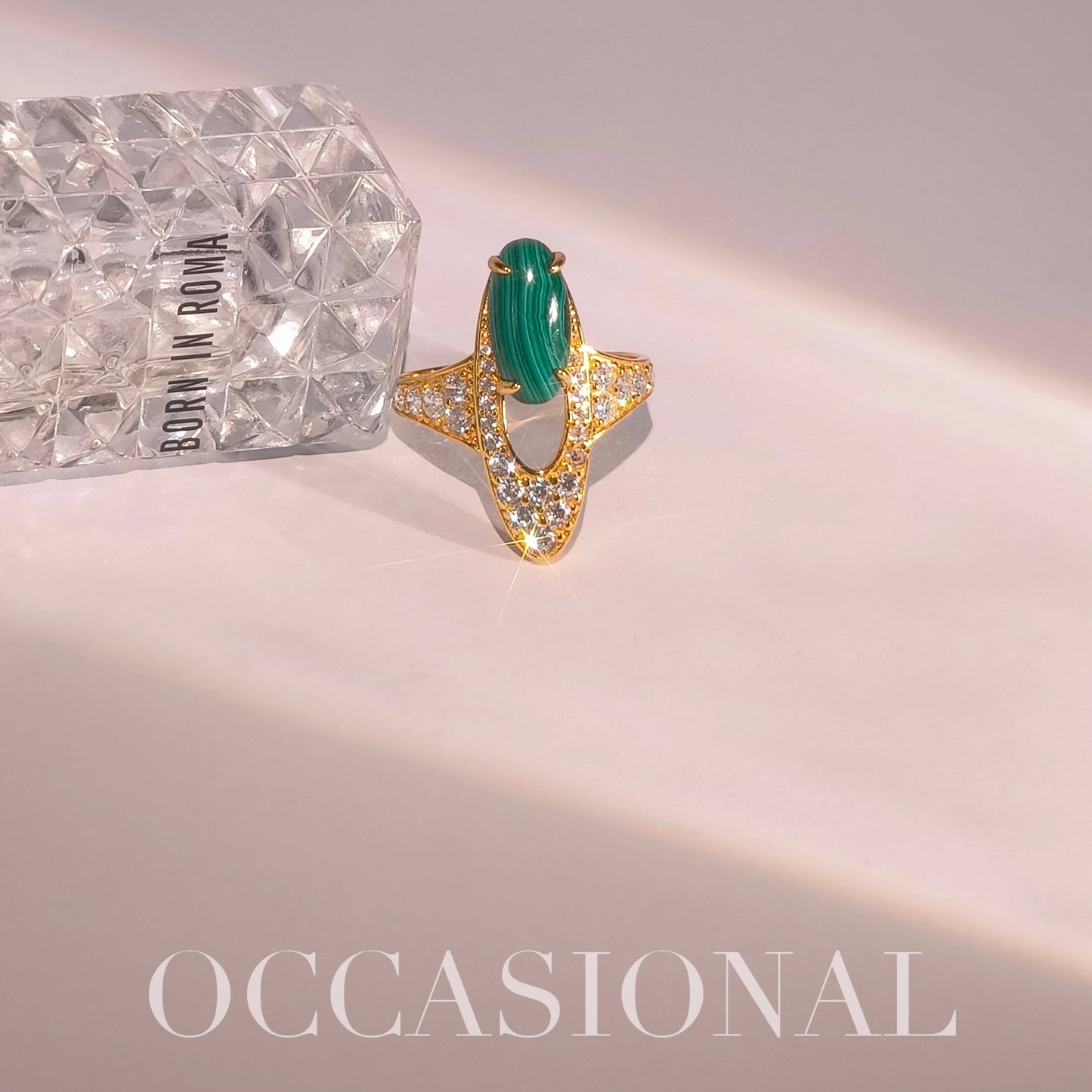 Long Oval Malachite Ring S925 Silver Gold Plated - Bamboo Rhyme