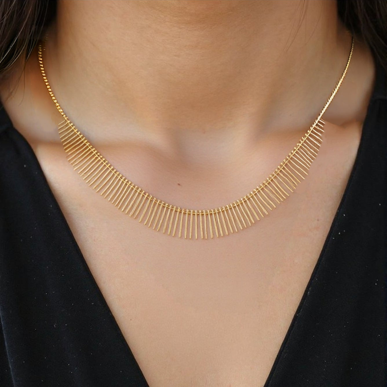 Tassel Necklace S925 Silver Gold Plated - Feather Silk