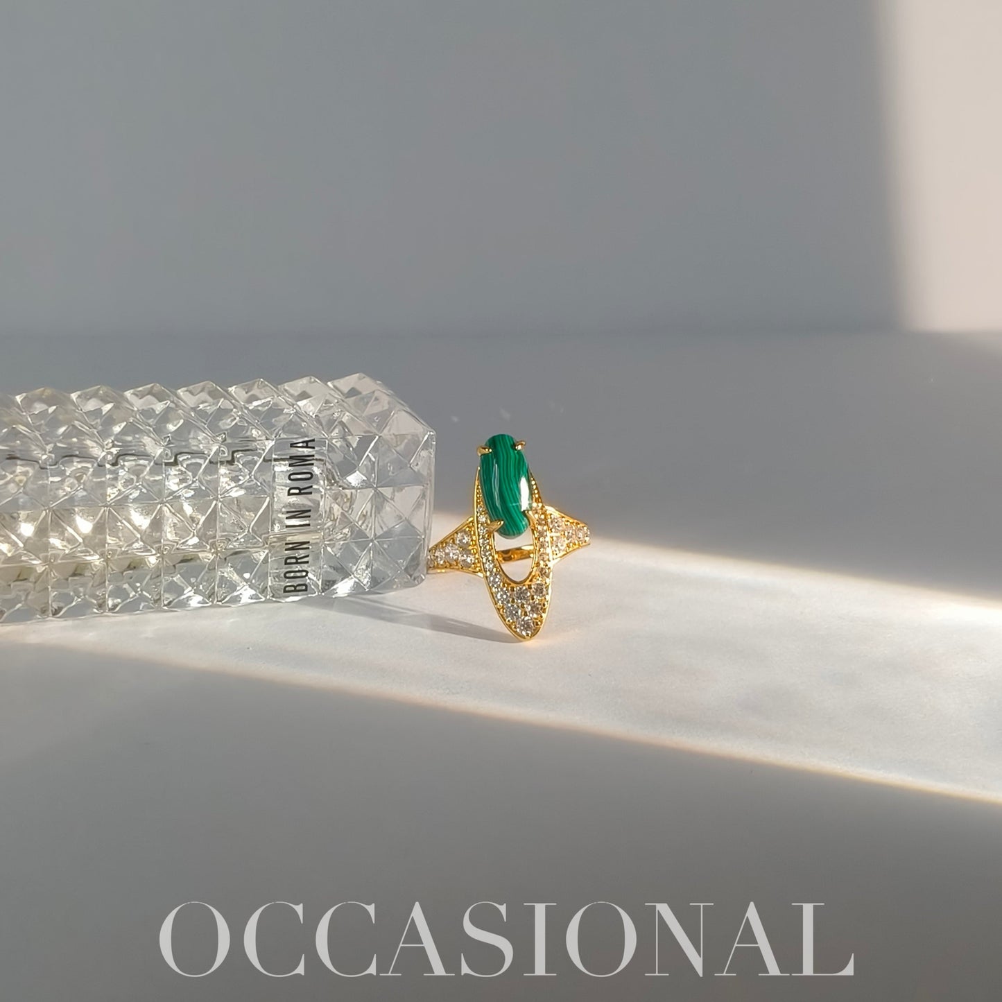 Long Oval Malachite Ring S925 Silver Gold Plated - Bamboo Rhyme