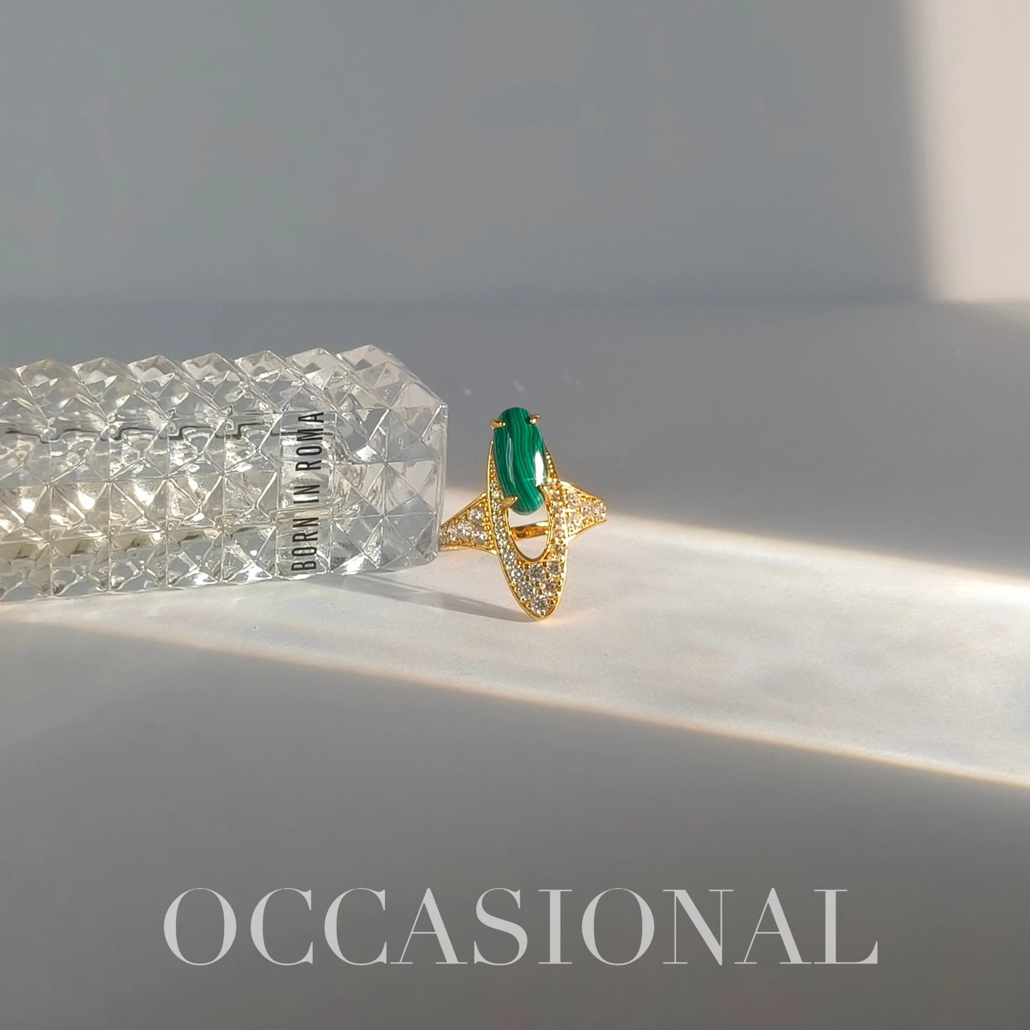 Long Oval Malachite Ring S925 Silver Gold Plated - Bamboo Rhyme