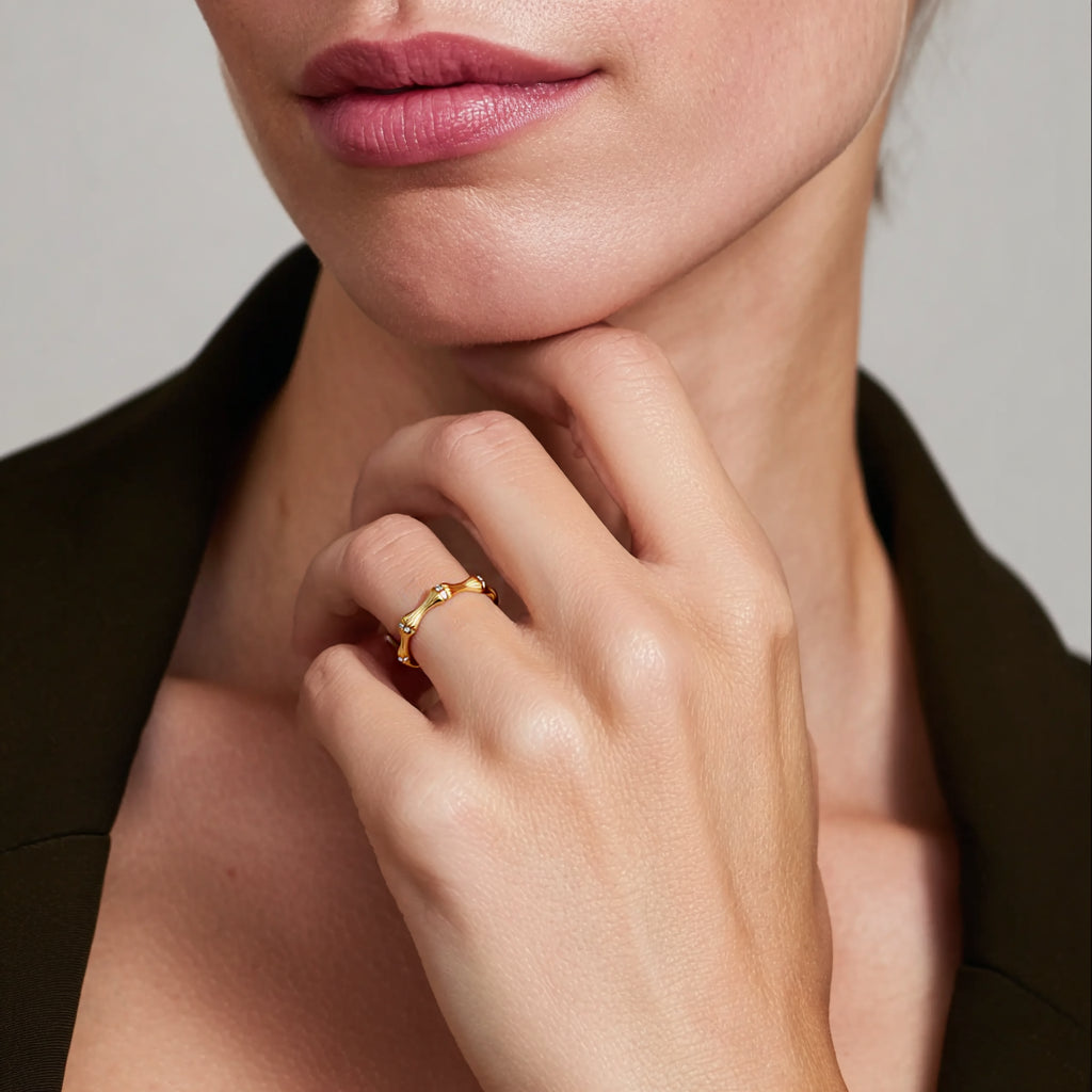 Gold and Silver Combination Stacking Ring - Bamboo