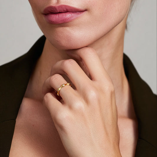 Gold and Silver Combination Stacking Ring - Bamboo