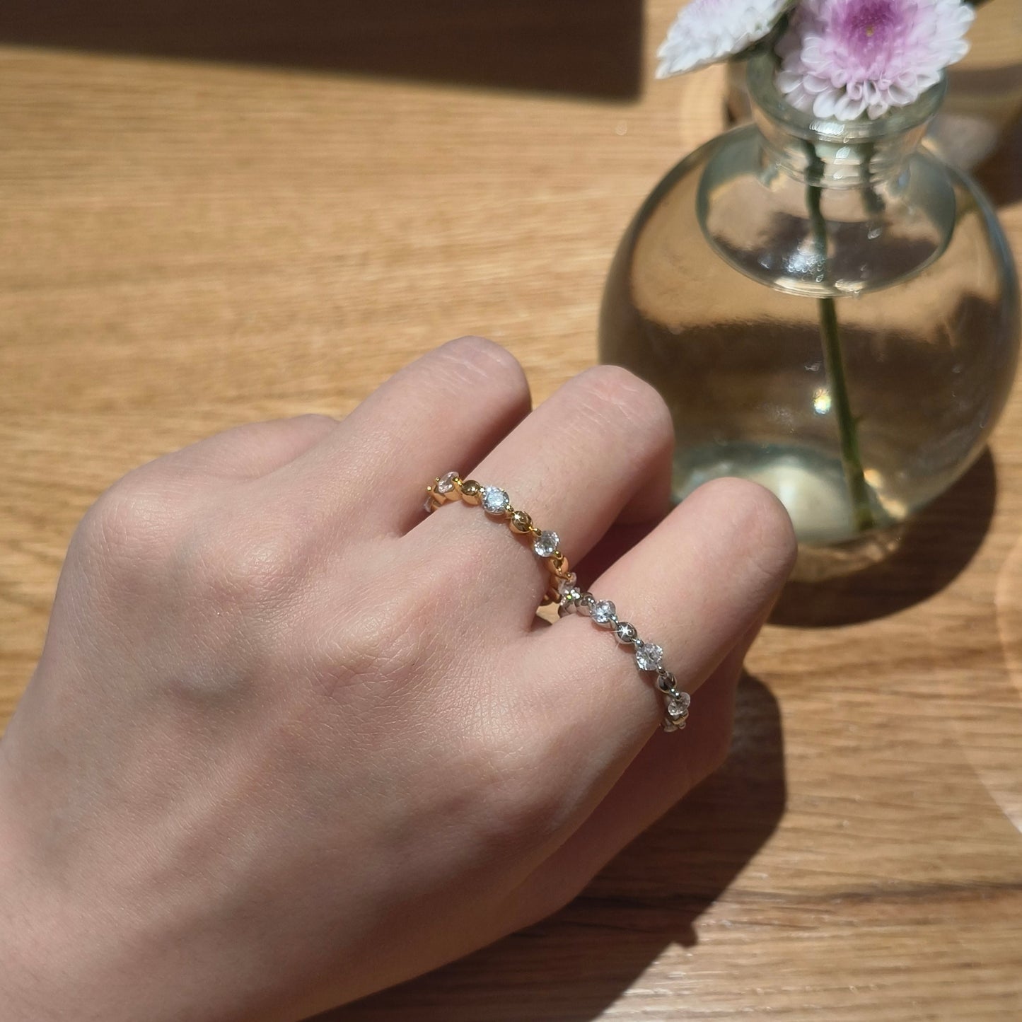 Two-tone Combination Round Bead Ring S925 Silver - Small Perfection