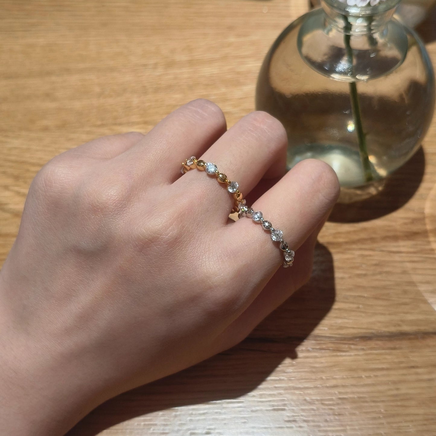 Two-tone Combination Round Bead Ring S925 Silver - Small Perfection