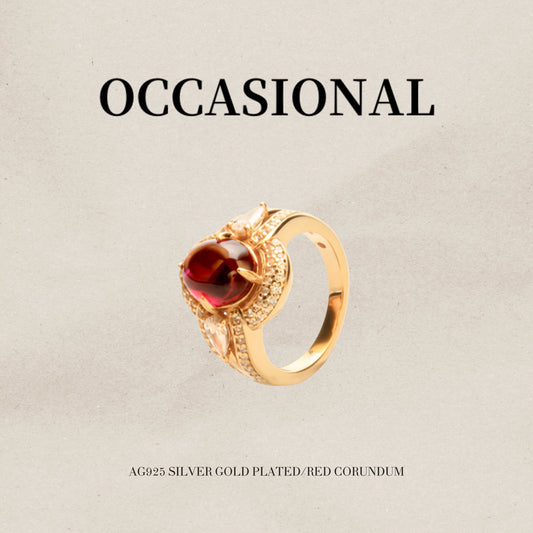 Vintage Red Corundum Ring S925 Silver Gold plated-Cinnabar