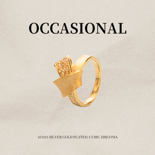 Double-sided Textured Ring S925 Silver Gold Plated-Folded Bow