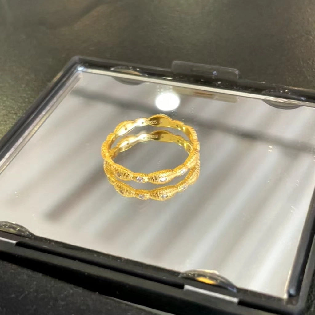 Wave Shape Simple Ring S925 Silver Gold Plated-Sunlight