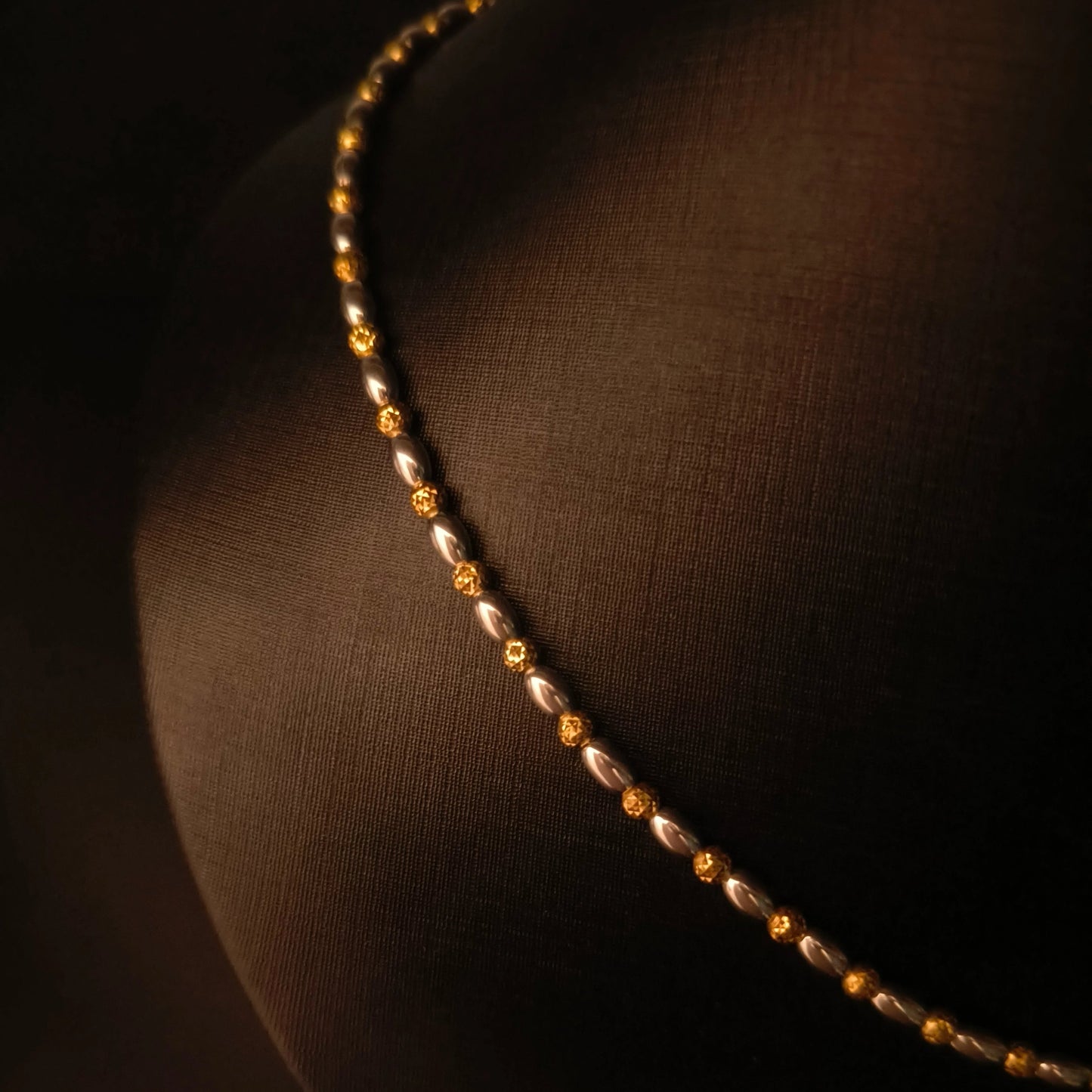 Gold And Silver Two-color Beads Necklace S925 Silver