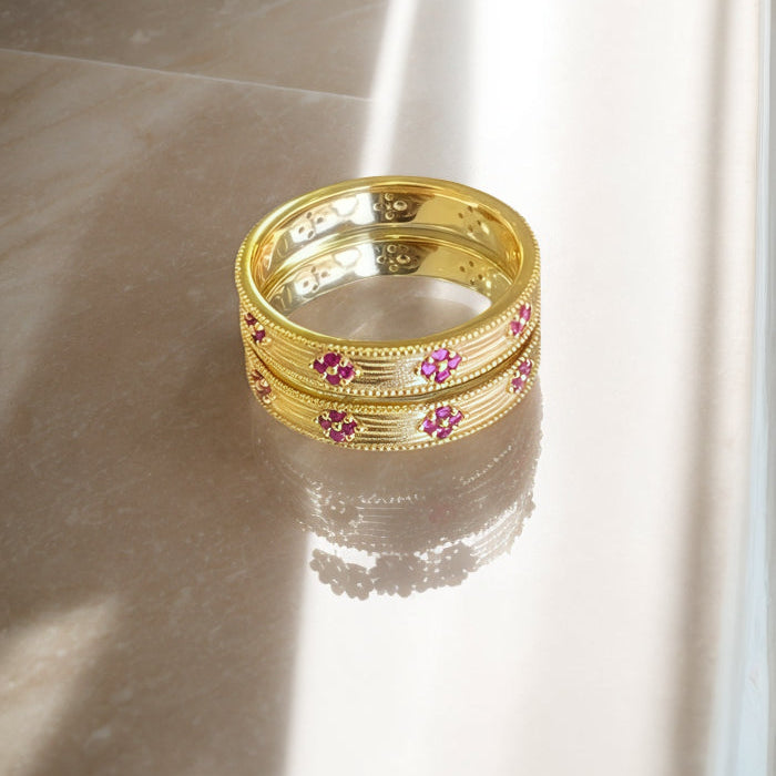 Classic Retro Brushed Ring S925 Silver Gold Plated - Plum Blossom