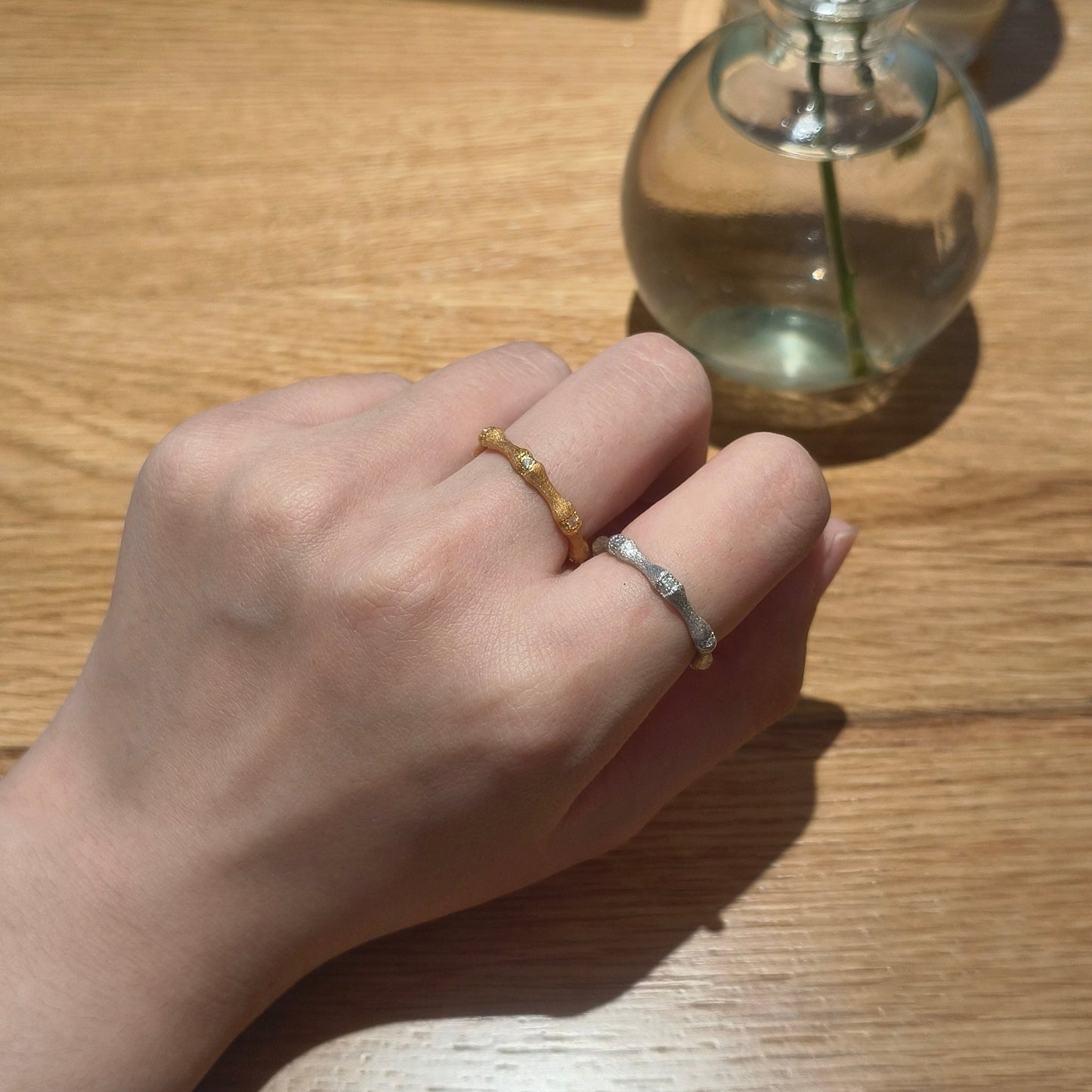 Gold and Silver Combination Stacking Ring - Bamboo