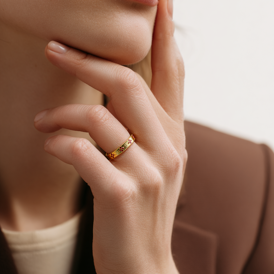 Classic Retro Brushed Ring S925 Silver Gold Plated - Plum Blossom