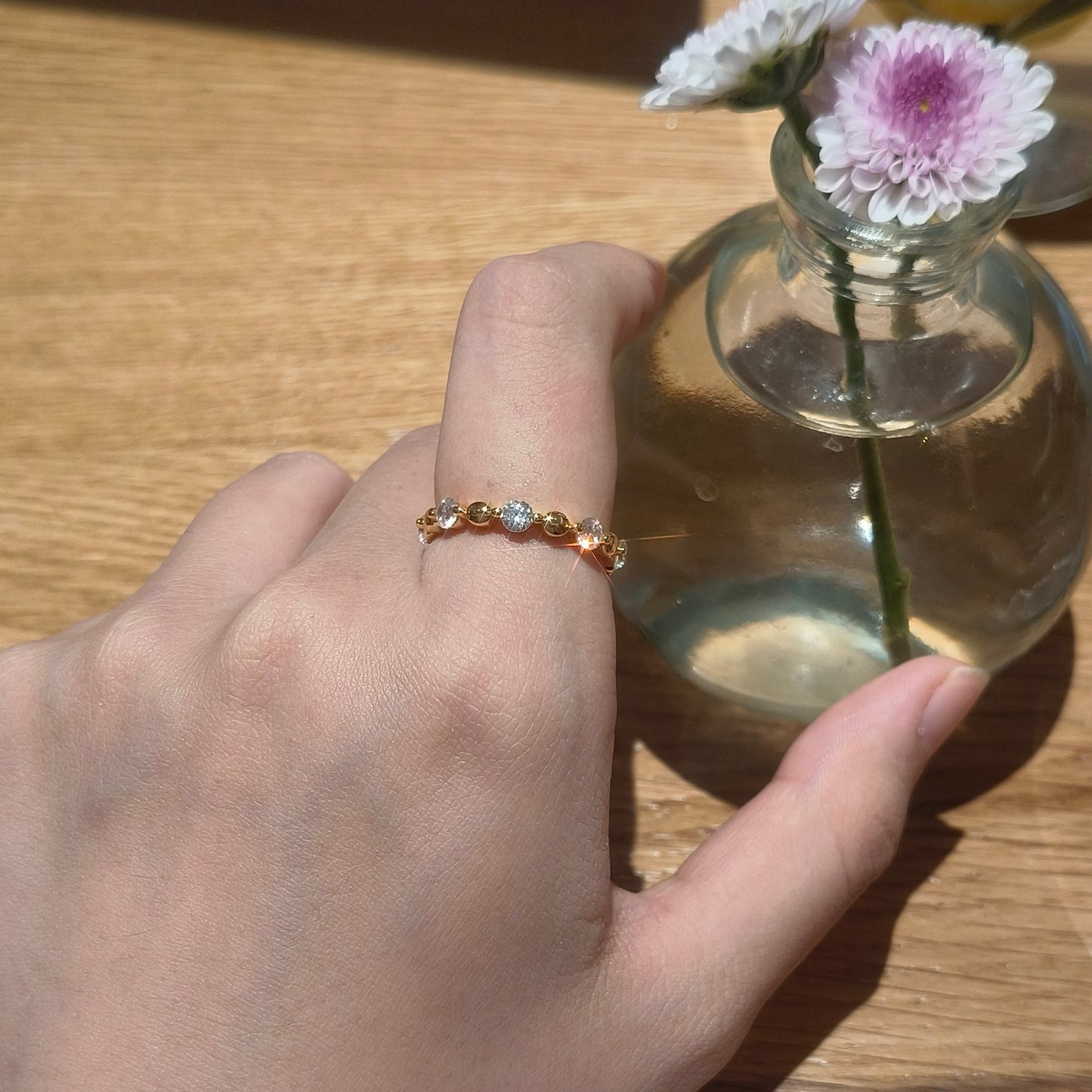 Round Bead Ring S925 Silver Gold Plated - Small Perfection