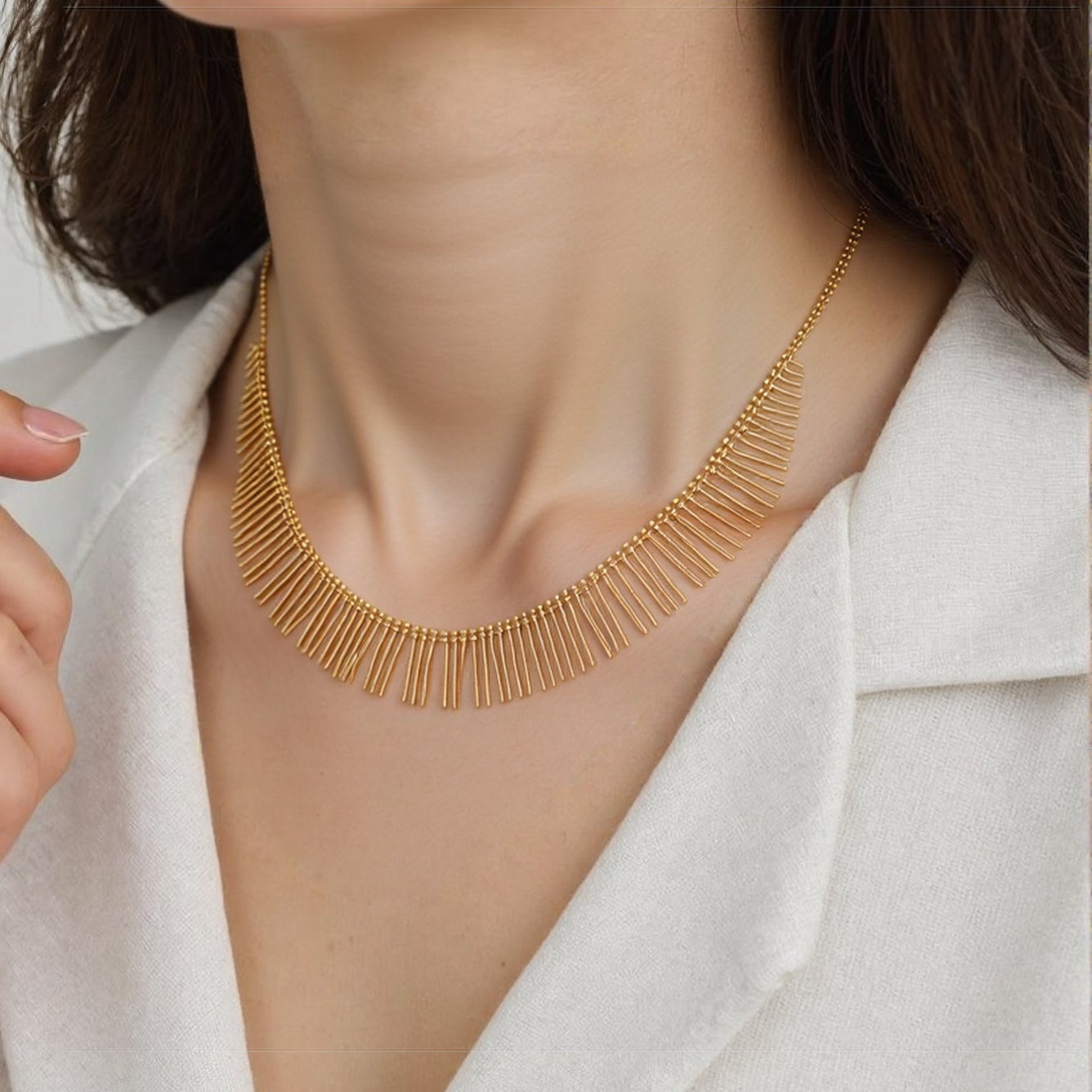 Tassel Necklace S925 Silver Gold Plated - Feather Silk