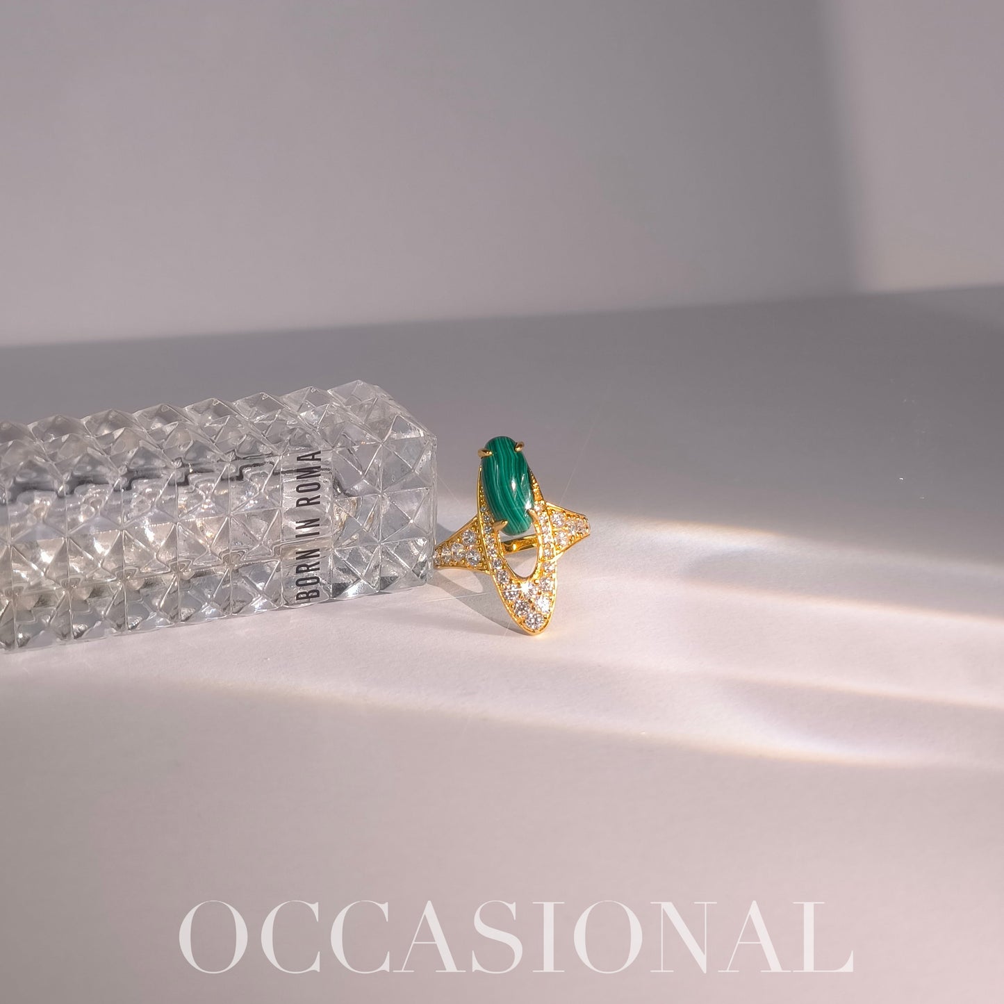 Long Oval Malachite Ring S925 Silver Gold Plated - Bamboo Rhyme