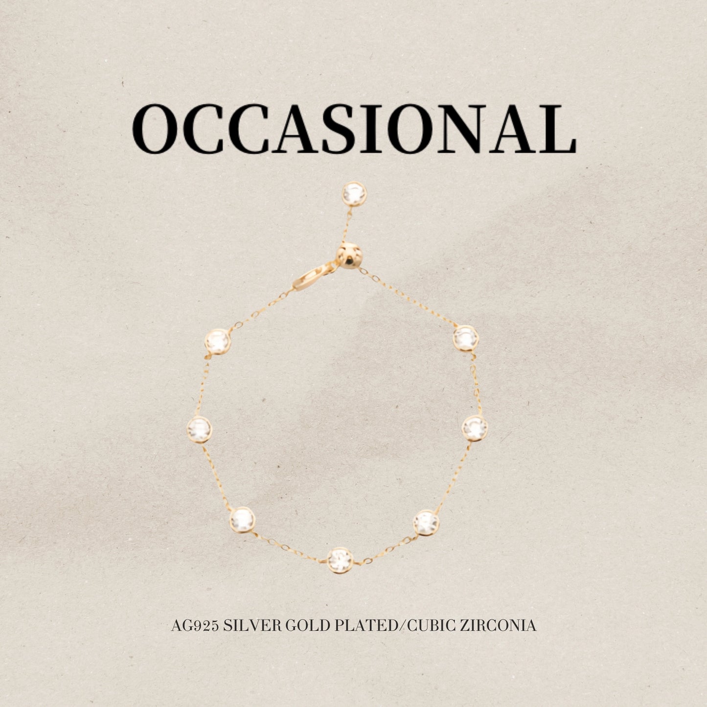 Simple Synthetic Cubic Zirconia Chain Bracelet S925 Silver Gold Plated