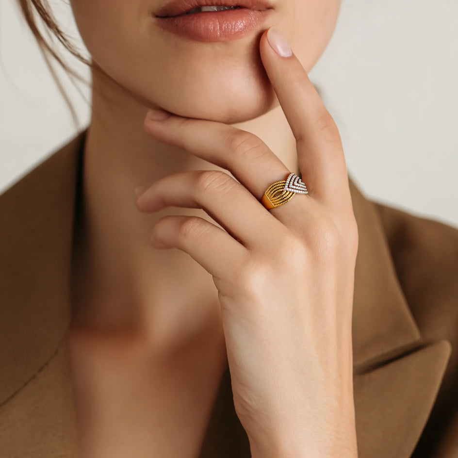 Two-color Stitching Ring S925 Silver-Mask