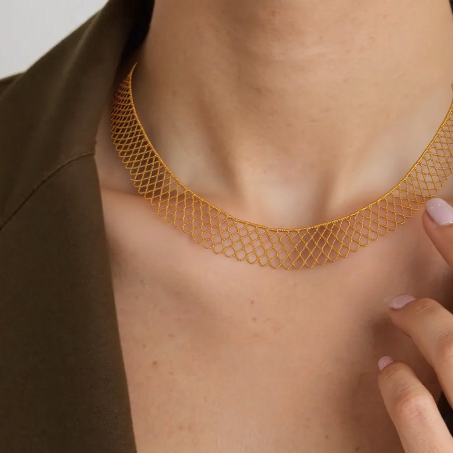 Vintage Mesh Necklace S925 Silver Gold Plated - Silk