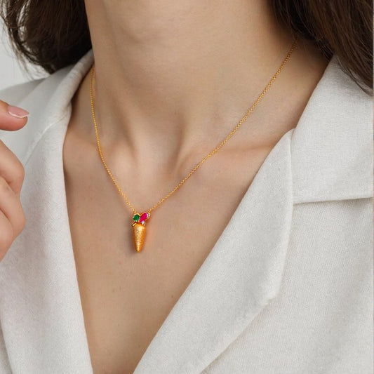 Carrot Pendant Necklace S925 Silver Gold Plated