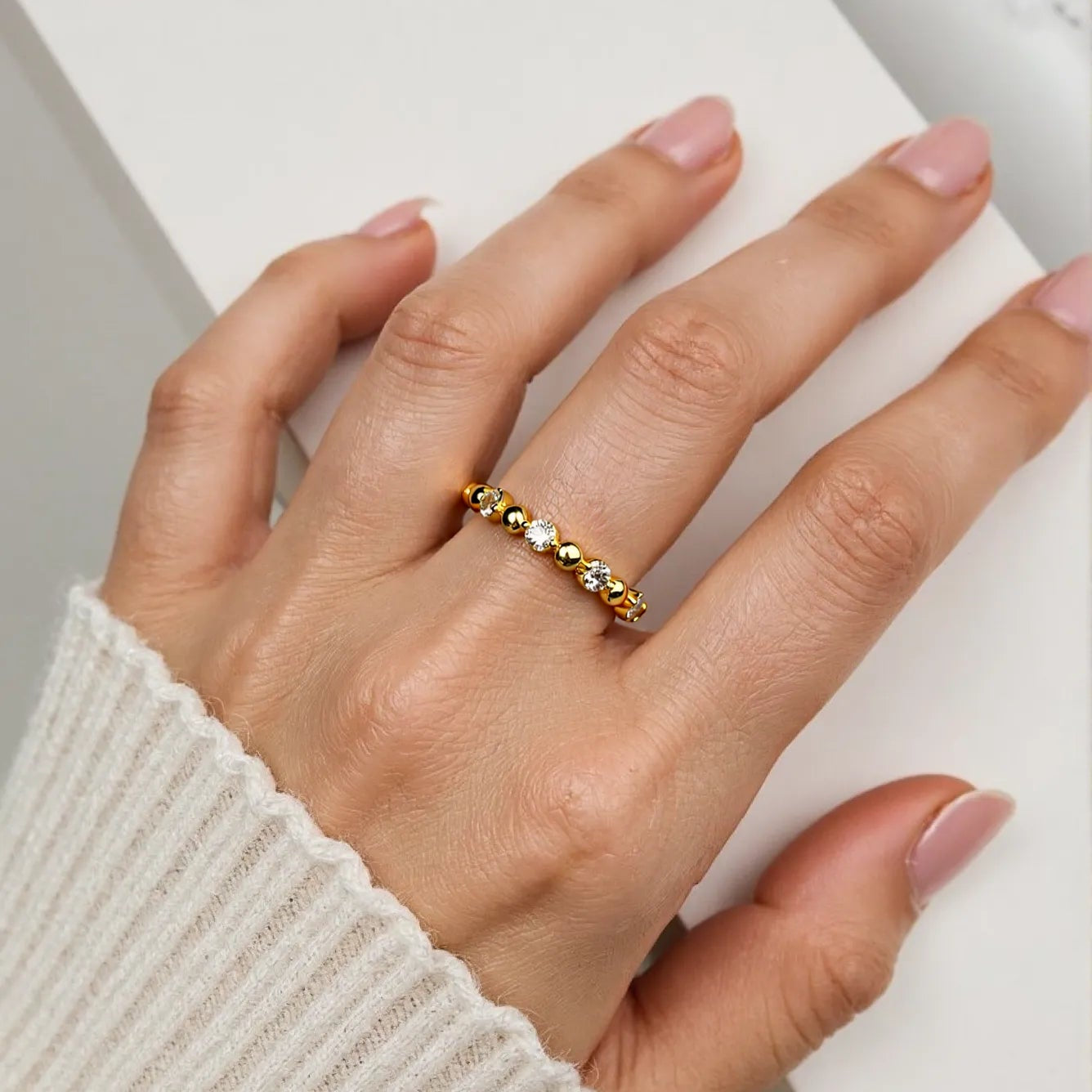 Round Bead Ring S925 Silver Gold Plated - Small Perfection