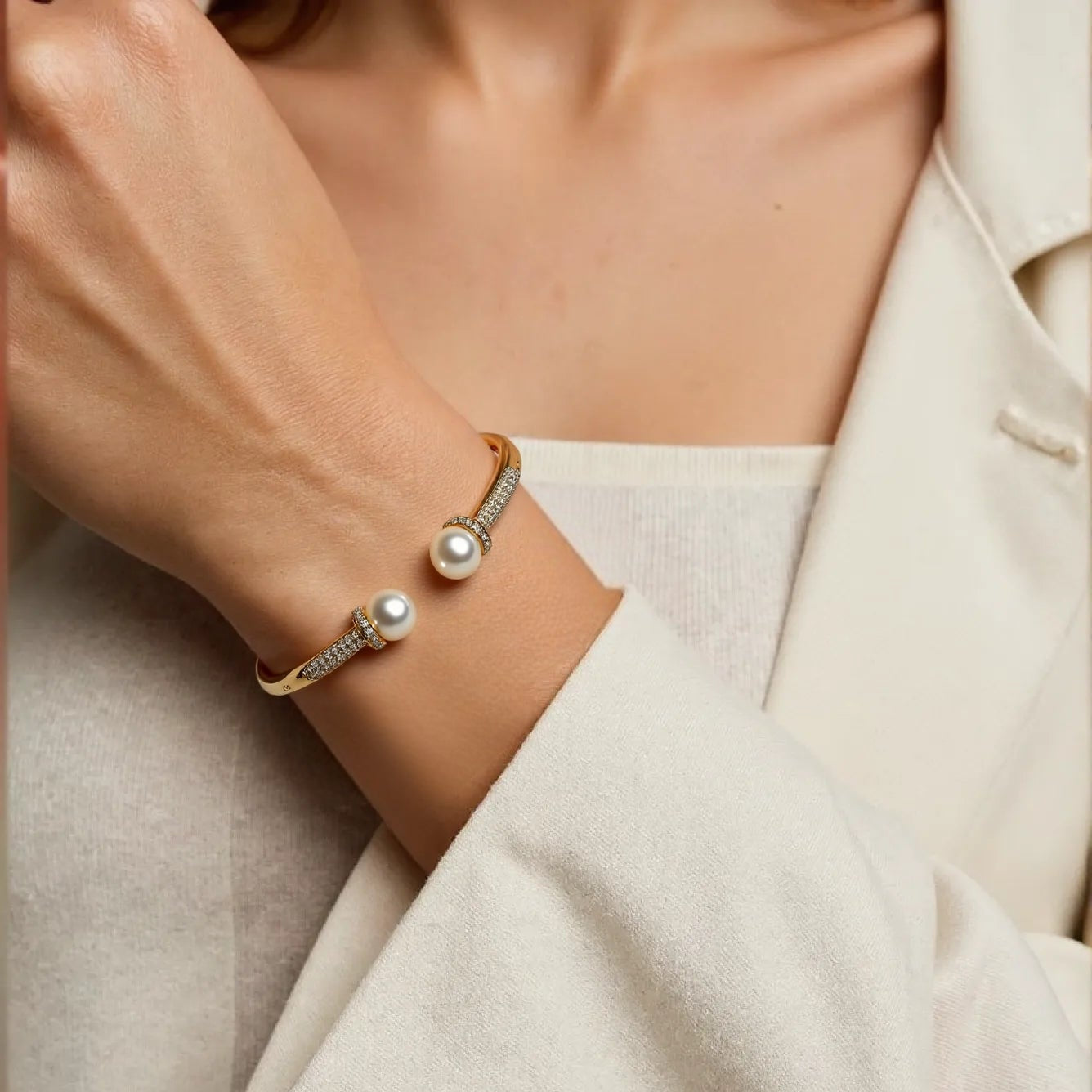 Highlight Bead Open Bracelet S925 Silver Gold Plated