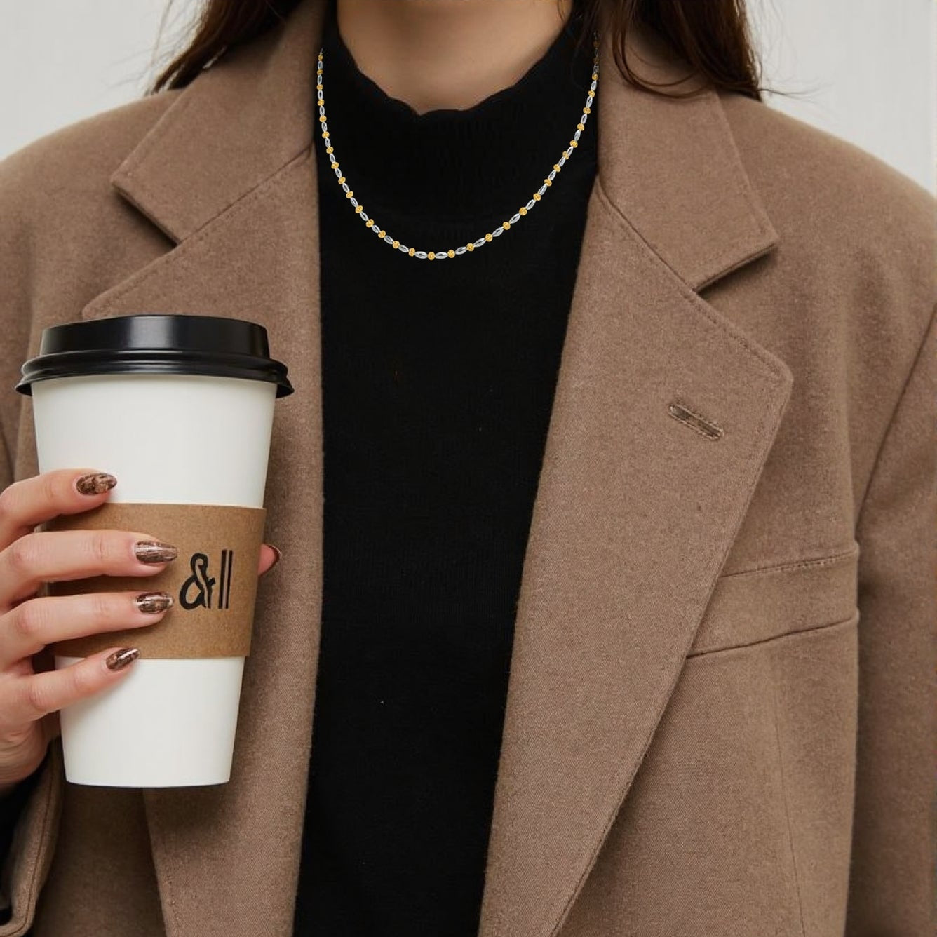 Gold And Silver Two-color Beads Necklace S925 Silver