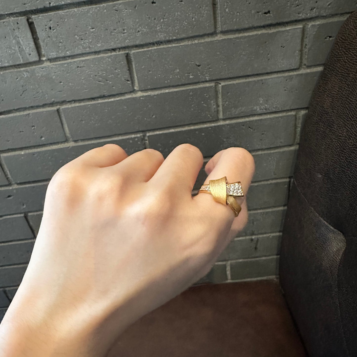 Double-sided Textured Ring S925 Silver Gold Plated-Folded Bow
