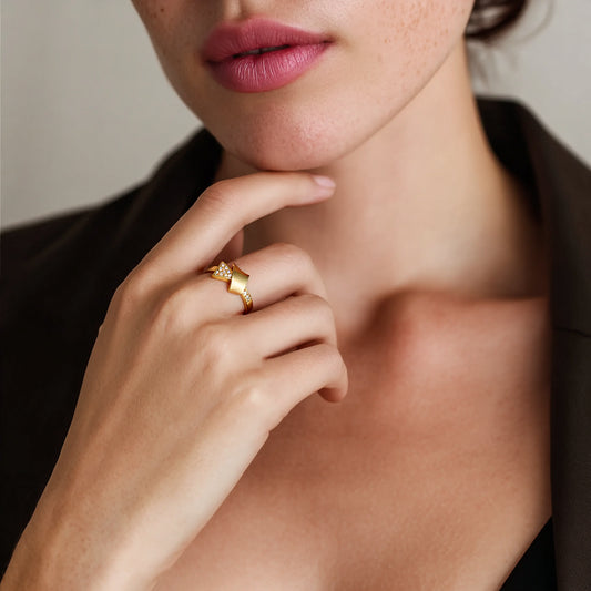 Double-sided Textured Ring S925 Silver Gold Plated-Folded Bow