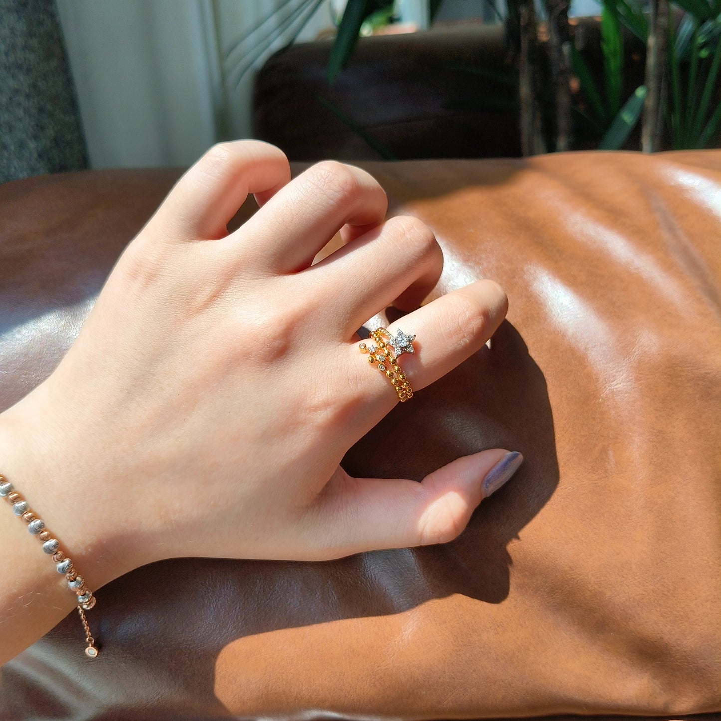 Three-layer Round Bead Ring S925 Silver – Star