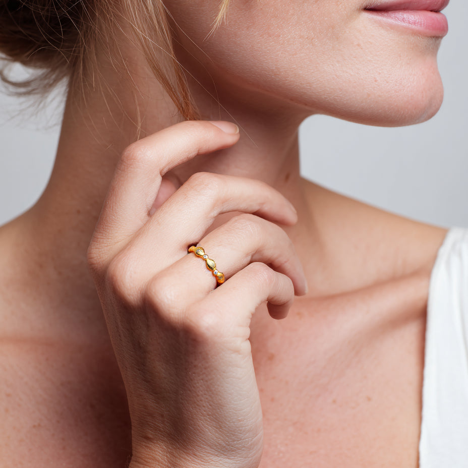 Wave Shape Simple Ring S925 Silver Gold Plated-Sunlight