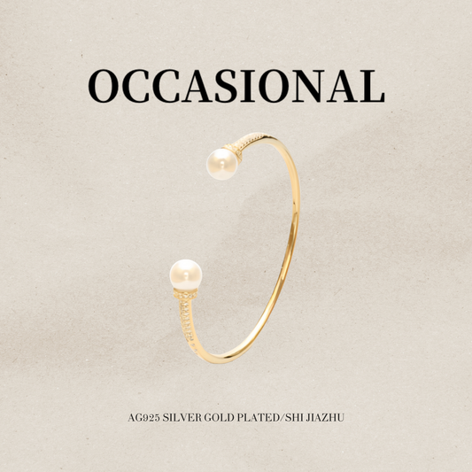 Highlight Bead Open Bracelet S925 Silver Gold Plated