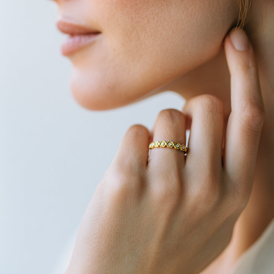 Simple Flower Cluster Ring S925 Silver Gold Plated