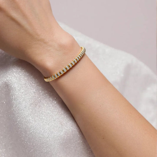 Gold and Silver Symphony Cuff Open Bangle S925 Silver