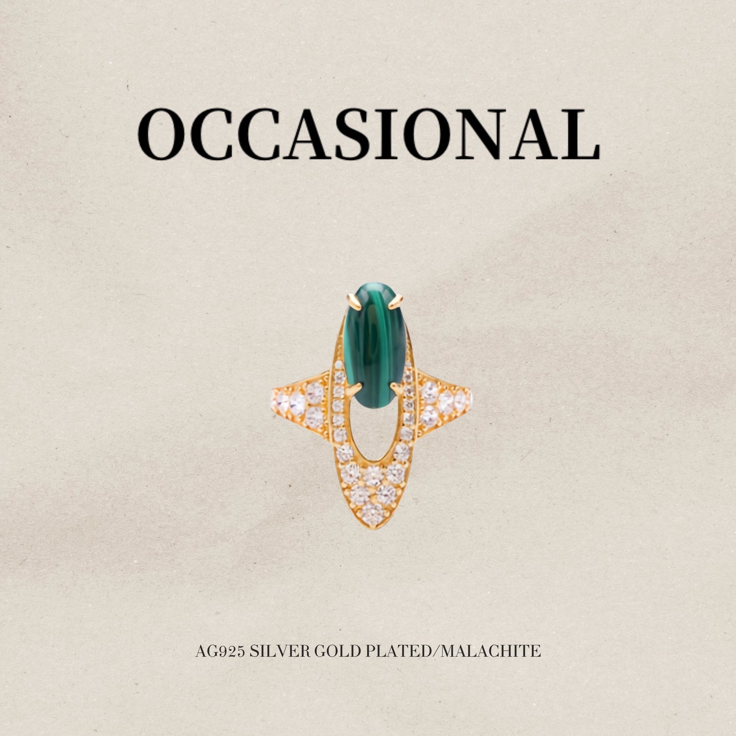 Long Oval Malachite Ring S925 Silver Gold Plated - Bamboo Rhyme