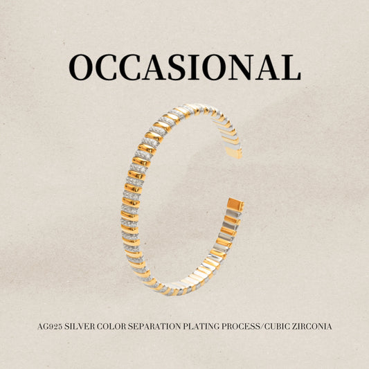 Gold and Silver Symphony Cuff Open Bangle S925 Silver