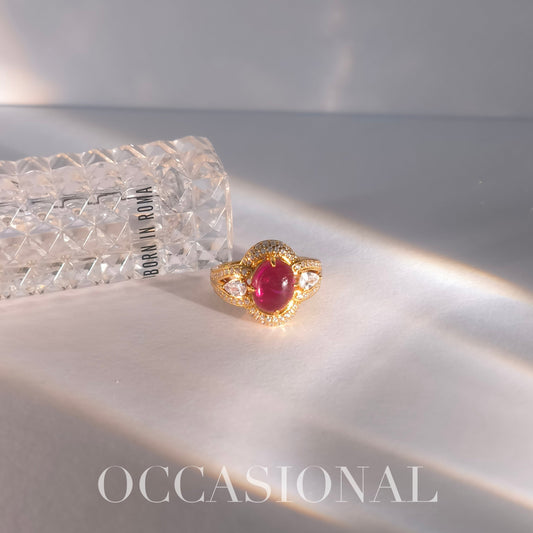 Vintage Red Corundum Ring S925 Silver Gold plated-Cinnabar