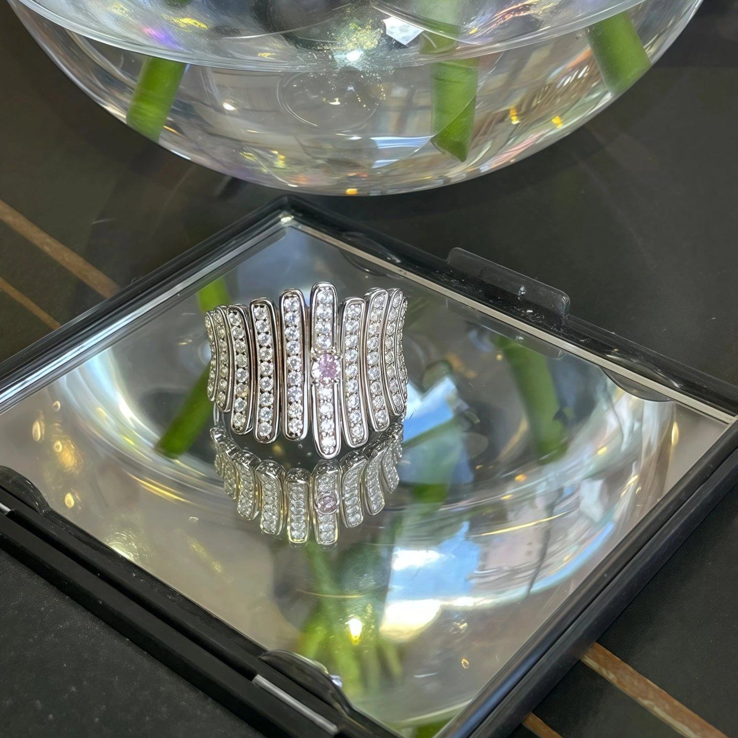 Vintage Wide Face Ring S925 Silver Rhodium Plated - Disco