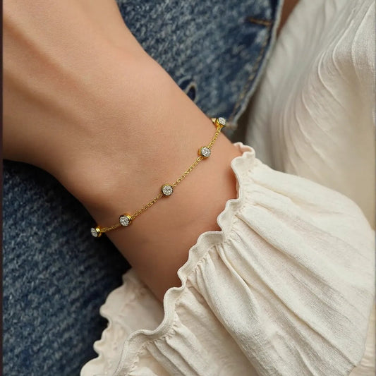 Simple Synthetic Cubic Zirconia Chain Bracelet S925 Silver Gold Plated