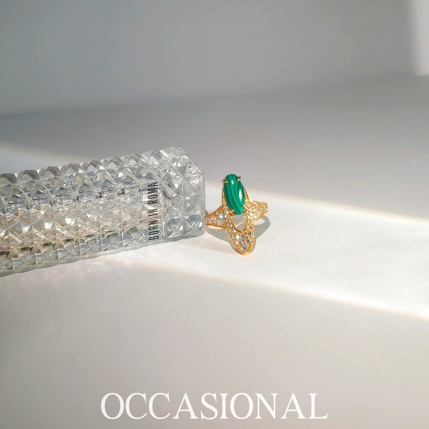 Long Oval Malachite Ring S925 Silver Gold Plated - Bamboo Rhyme