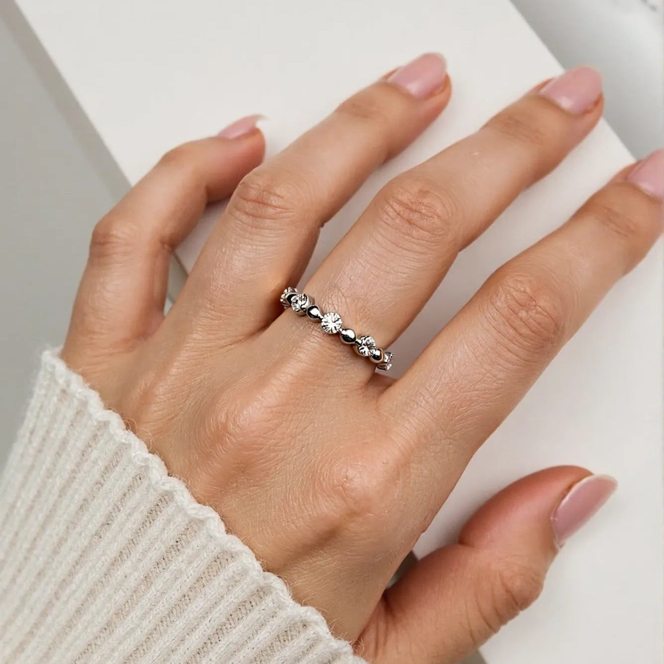 Round Bead Ring S925 Silver Rhodium Plated - Small Perfection